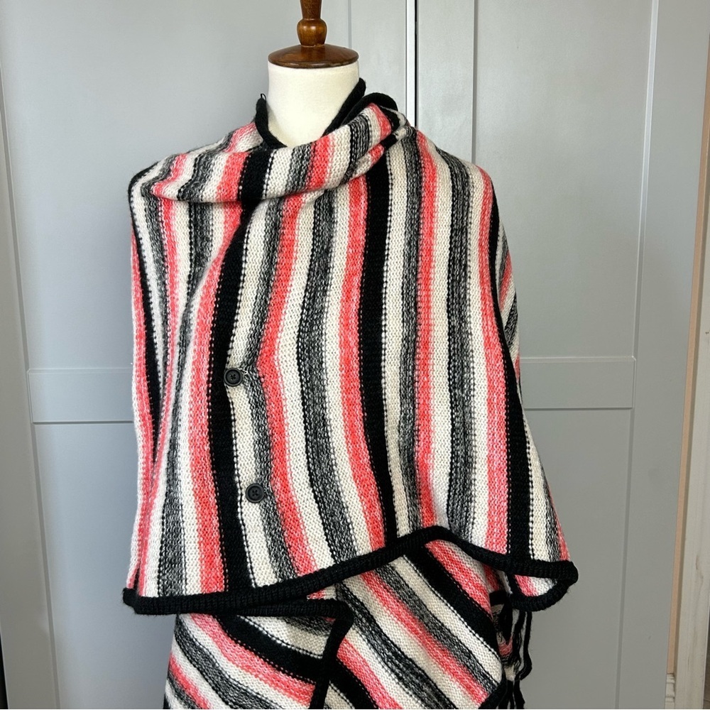 Kensie Womens OS Striped Multicolor Knit Shawl Oversized Fringed Office Wear